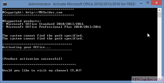 Office 2016 product activation successful