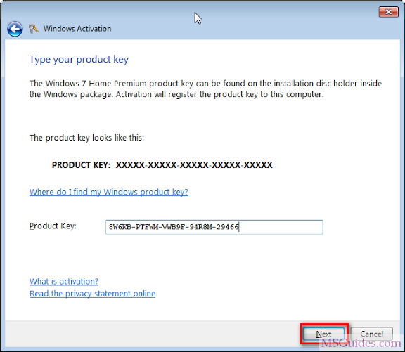 copy license into product key field