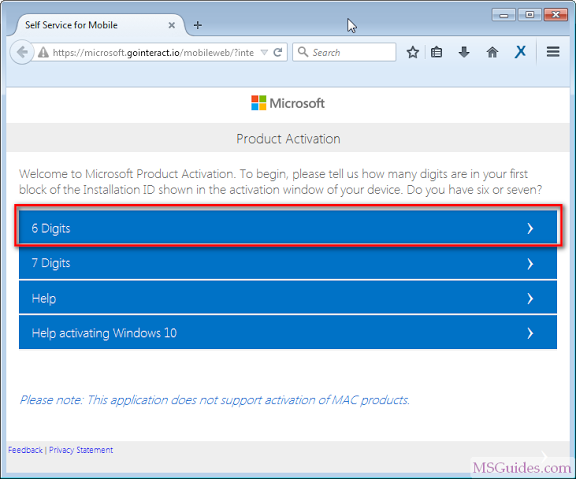 select digits in your first block of installation id