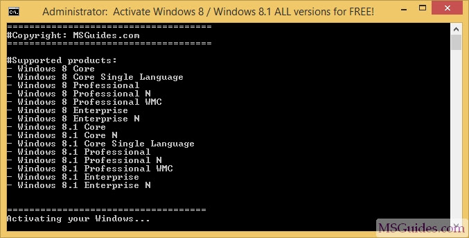 Windows 8/8.1 activation progress