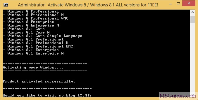 Windows 8/8.1 product activation successful