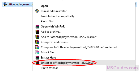 Extract office deployment tool you downloaded from Microsoft homepage