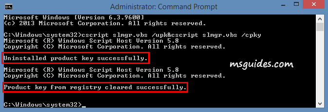 Windows product key is removed successfully
