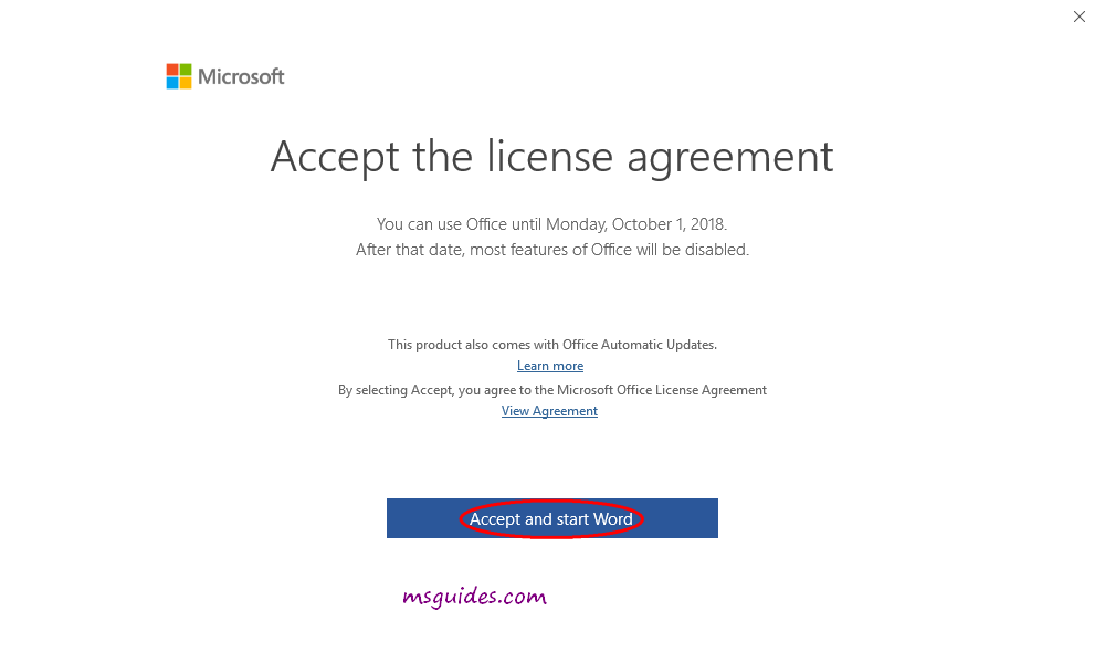 Accept Microsoft license agreement