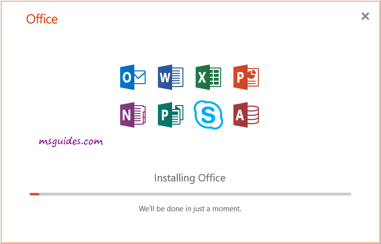 Πρόοδος εγκατάστασης του Office 2019