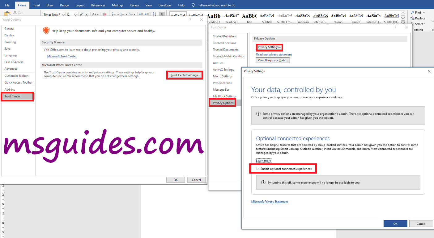 how to remove office 365 notification word