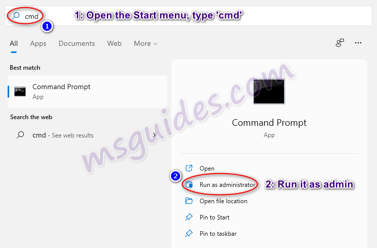 open command prompt app with admin rights