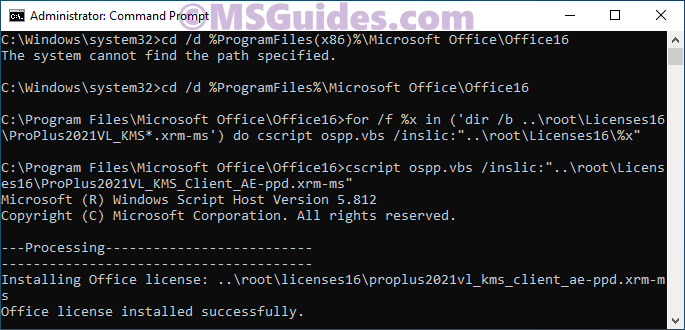 Install KMS volume licenses of Office 2021